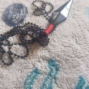 Black Pendant Necklace with Red Accent